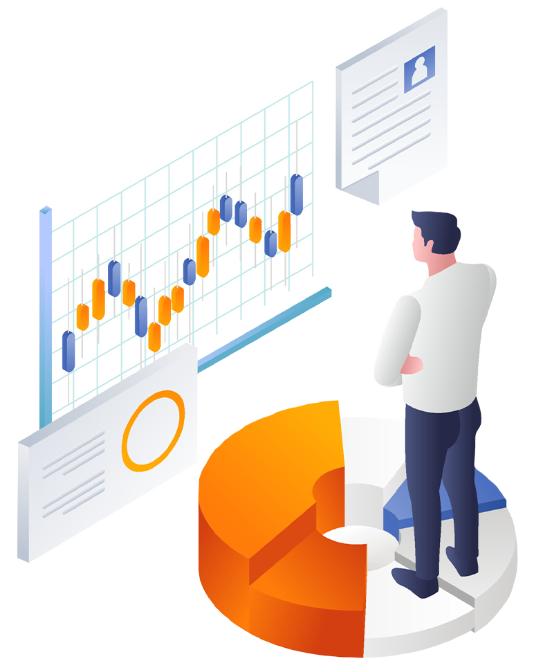 Illustration of man looking at data